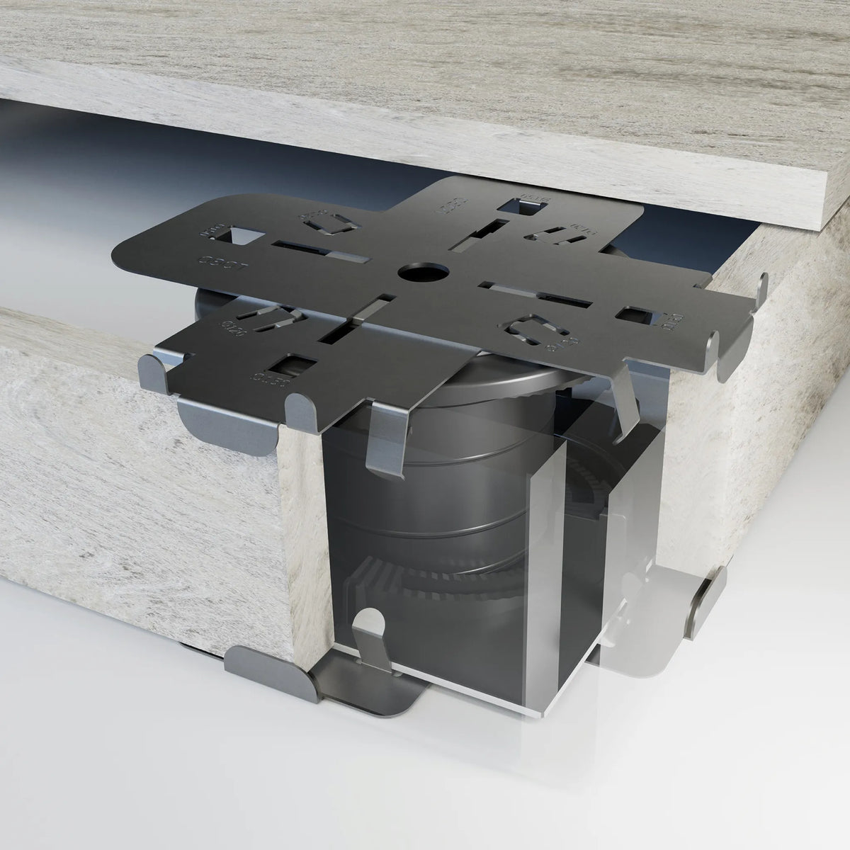 Ambientebild der Halteclips Eckanschluss aus Edelstahl auf Stelzlagern