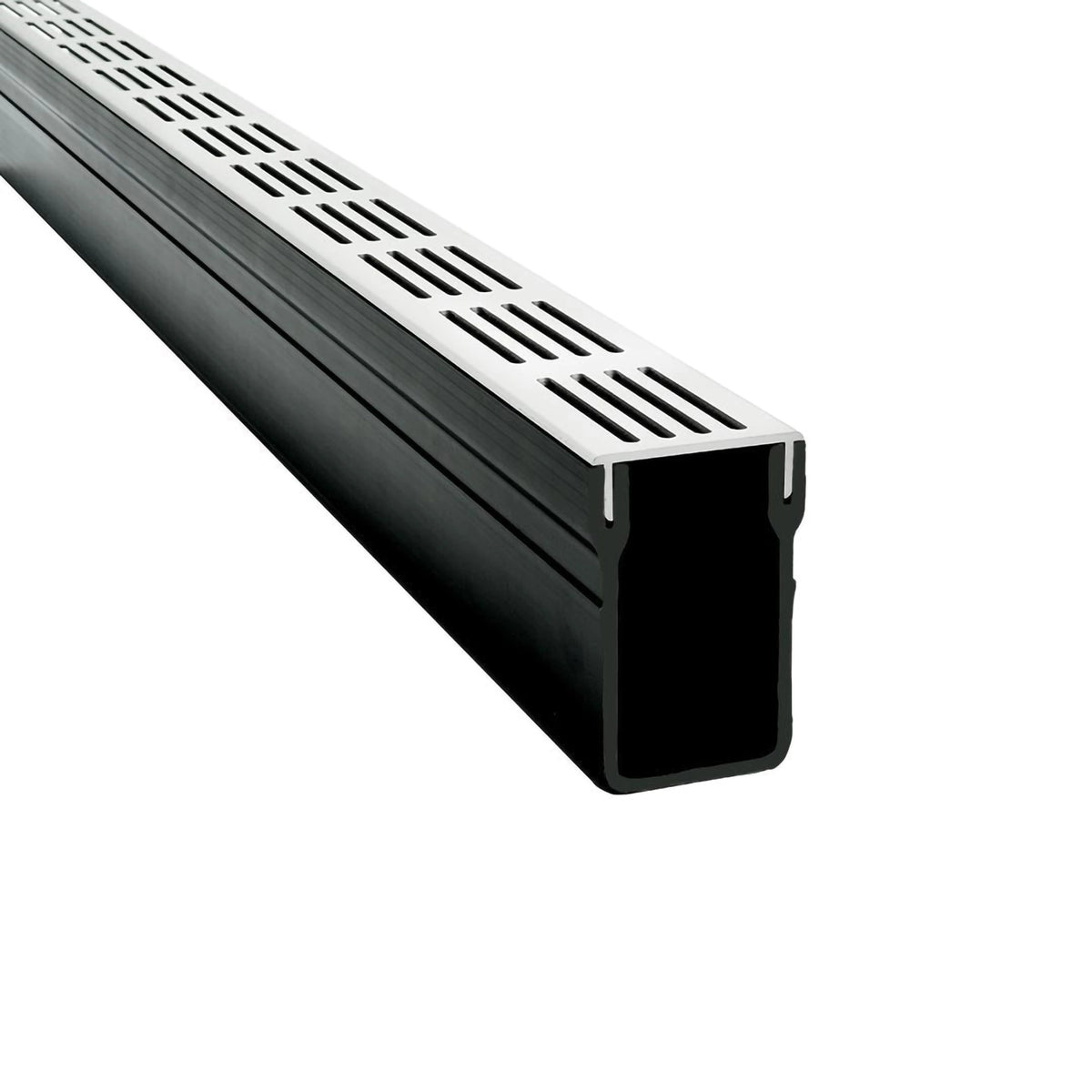 Entwässerungsrinne UD Pro 65 silber mit Rinnenkörper aus schwarzem Hart-PVC #A0003395
#A0003399