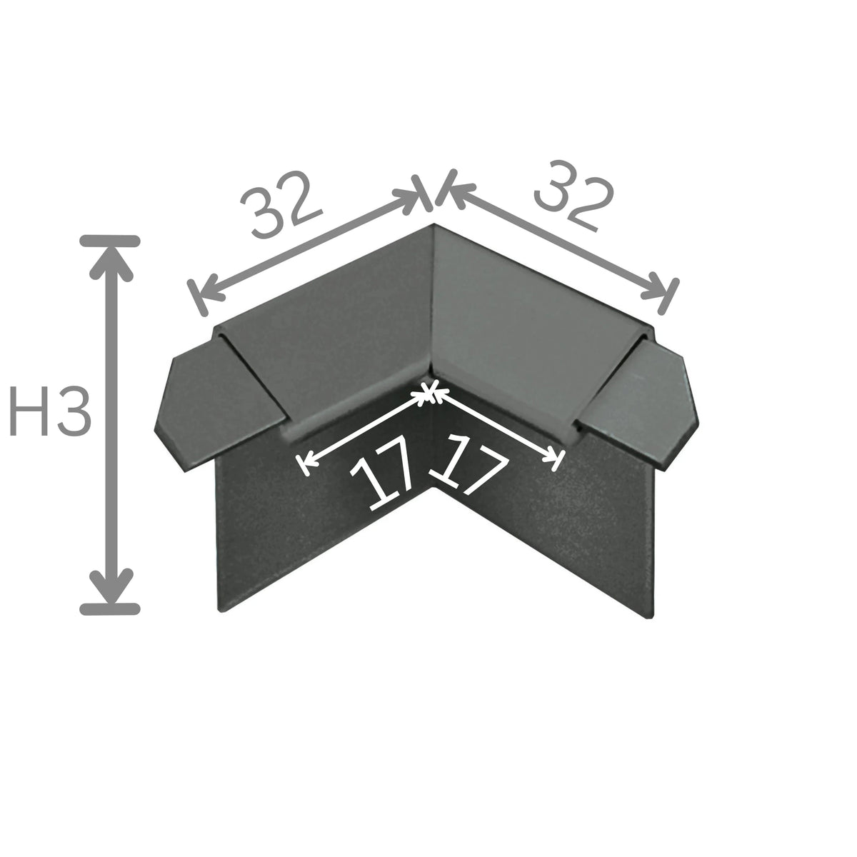 Bemaßte Innenecke Balkonwinkelprofil Tropfkante anthrazit 18mm #A0003301