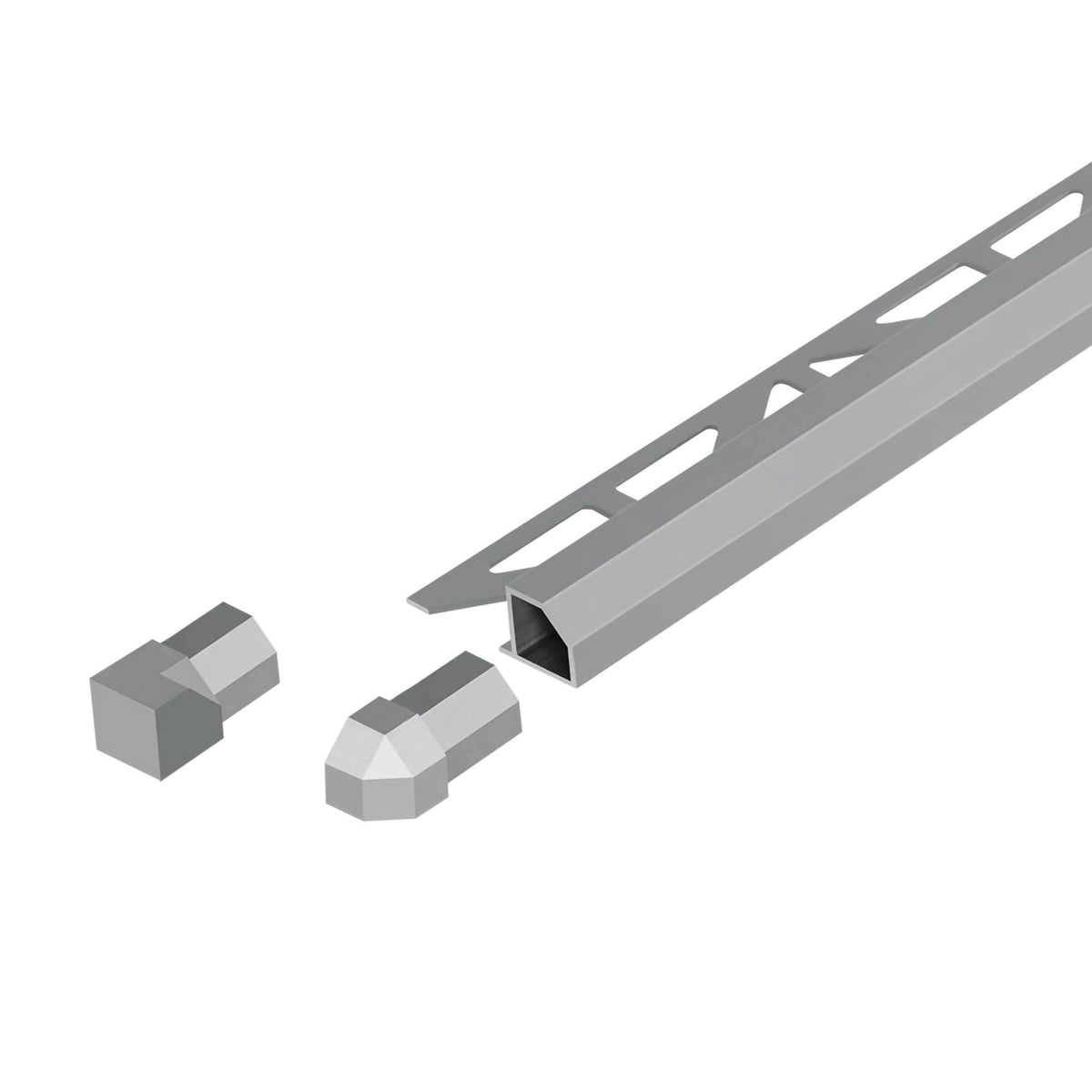 Quadratprofil 'Diamant' Aluminium betongrau mit dreieckig gestanztem Schenkel und Eckstücken
