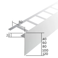 Bemaßte Zeichnung Balkonwinkelprofil T-Form mit quadratisch gestanztem Schenkel