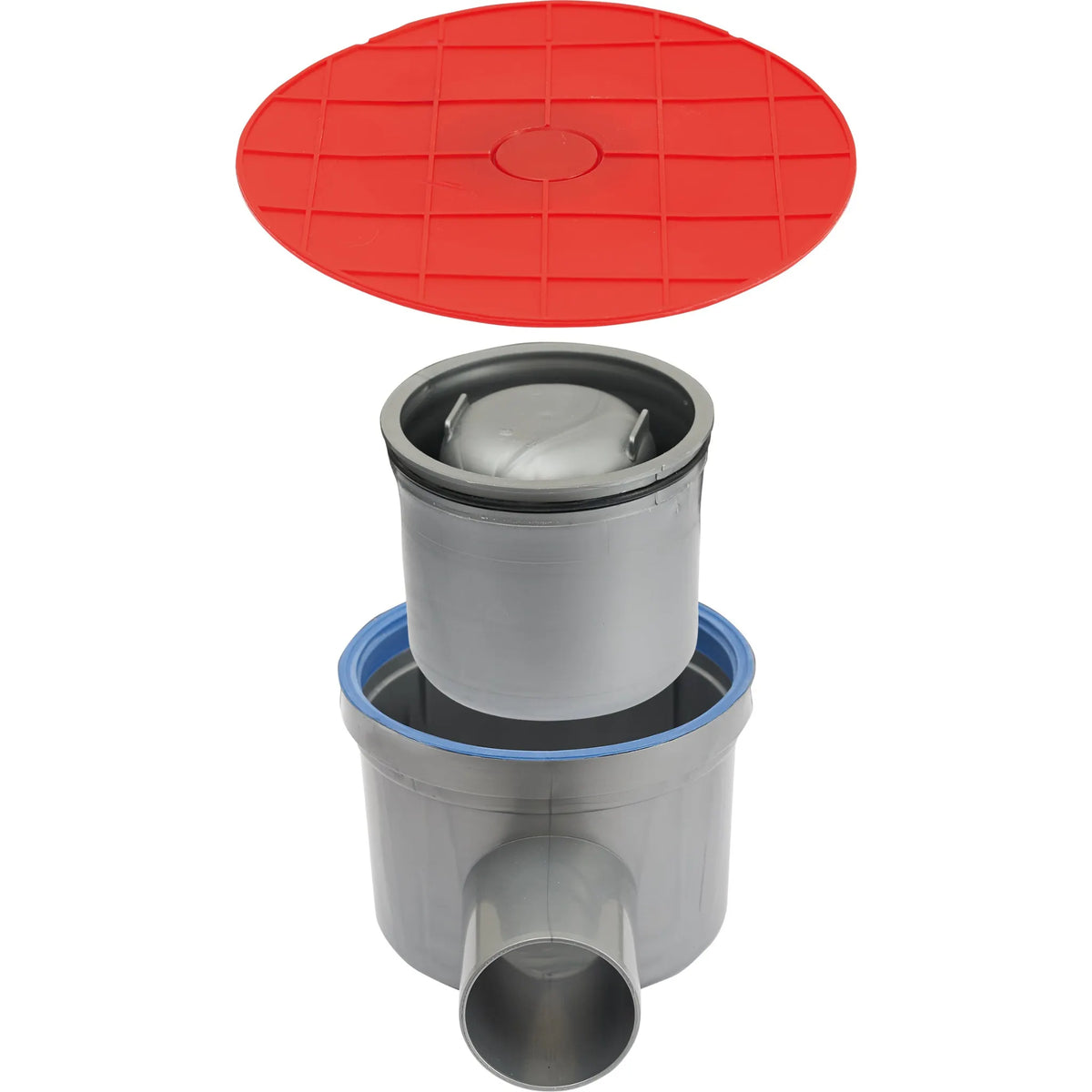 Bodenablauf waagerecht mit rotem Schutzdeckel
#A0001443 #A0001445