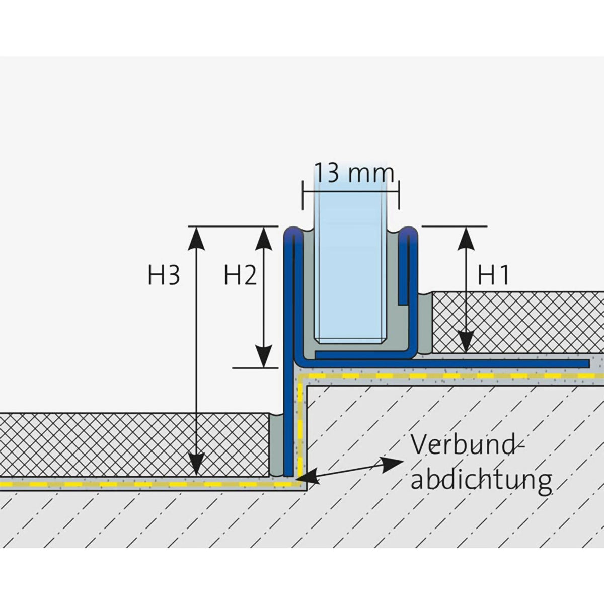 Zeichnung einer bodengleichen Dusche mit eingezeichnetem Gefällekeil zur Glasaufnahme für die rechte Seite
#A0002773
#A0002775
#A0002777
#A0002906
