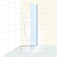 Illustration des eingezeichneten DURAL U-Profil zur Glasaufnahme mit Frau in der Dusche