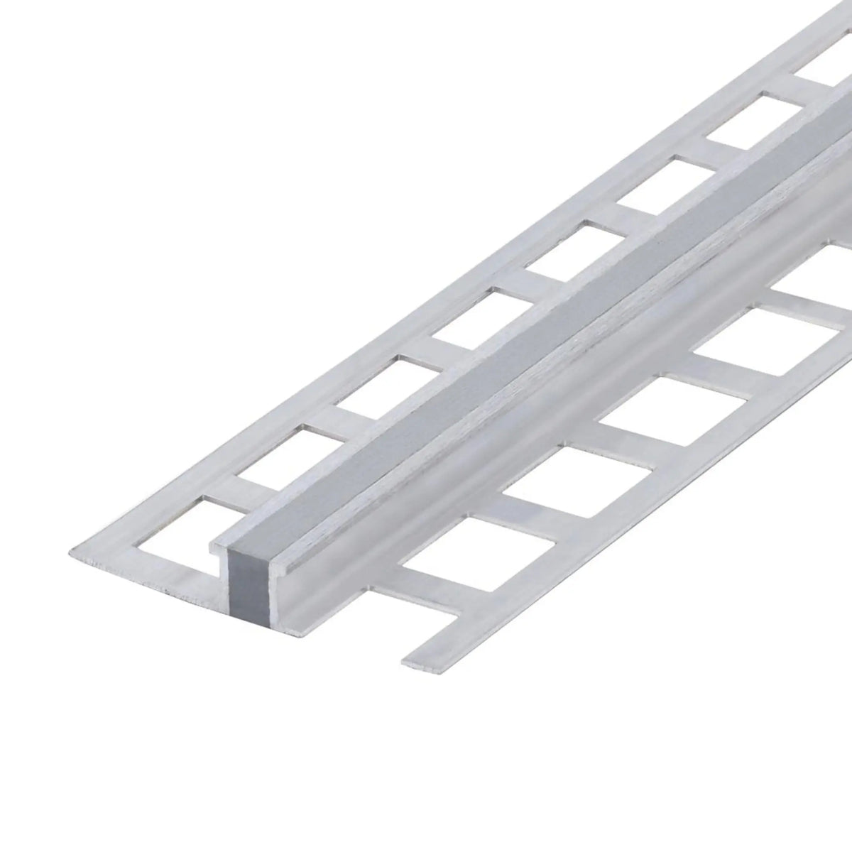 Dehnungsfugenprofil aus Aluminium mit grauer EPDM Einlage und quadratisch gestanzten Schenkeln