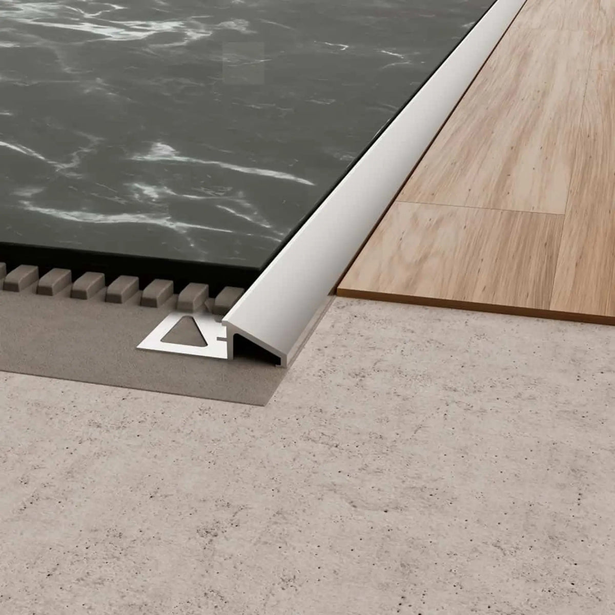 Ambientebild DURAL Anpassungsprofil TR Aluminium natur zwischen 2 Bodenbelägen