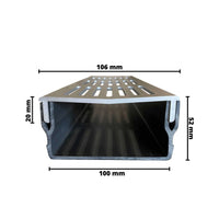 Bemaßte Zeichnung Entwässerungsrinne UD Pro 100 silber mit Rinnenkörper aus schwarzem Hart-PVC #A0003383
#A0003387