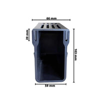 Bemaßte Zeichnung Entwässerungsrinne UD Pro 65 silber mit Rinnenkörper aus schwarzem Hart-PVC #A0003395
#A0003399