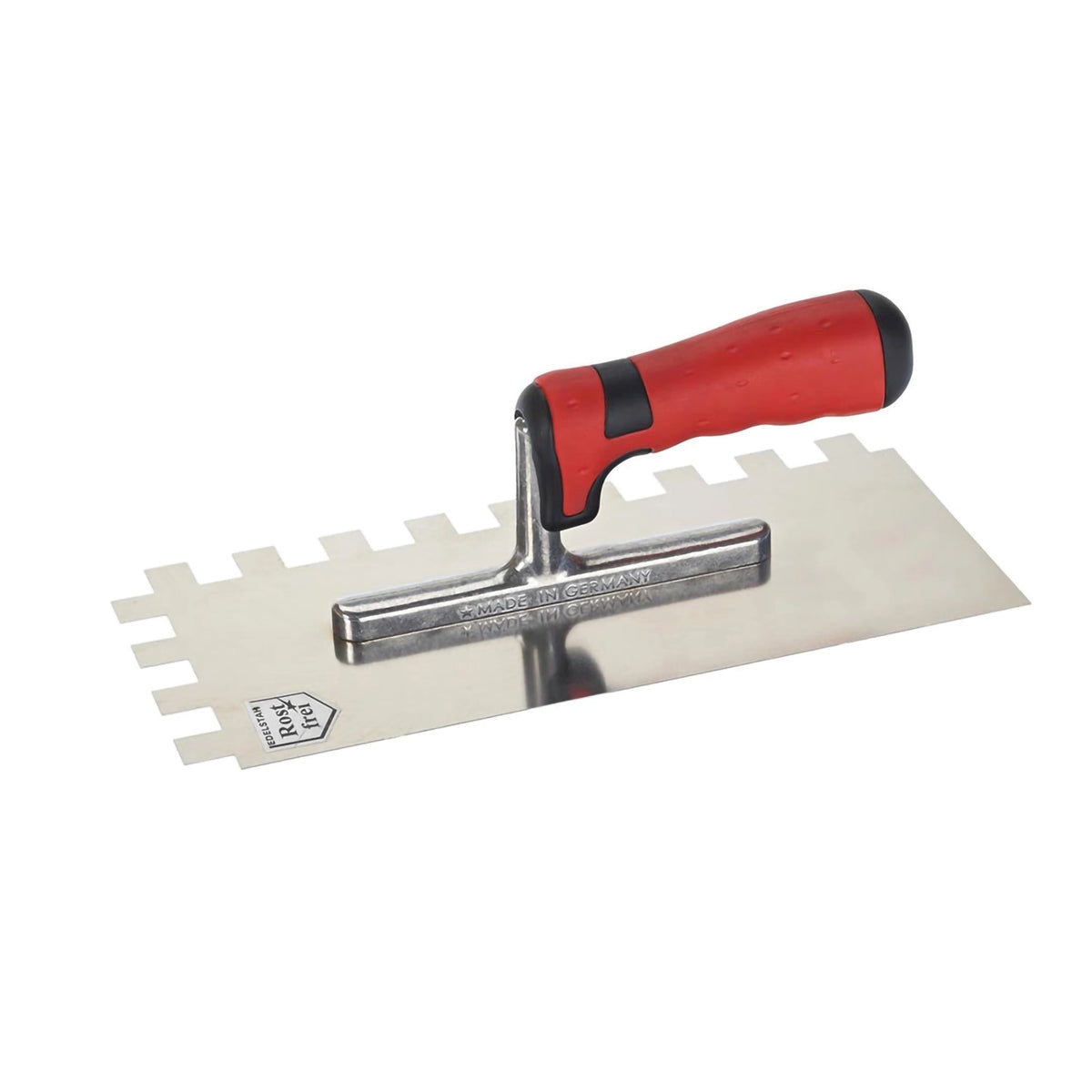 Glättekelle mit rotem Softgriff und Zahnung 15x15mm #A0003037