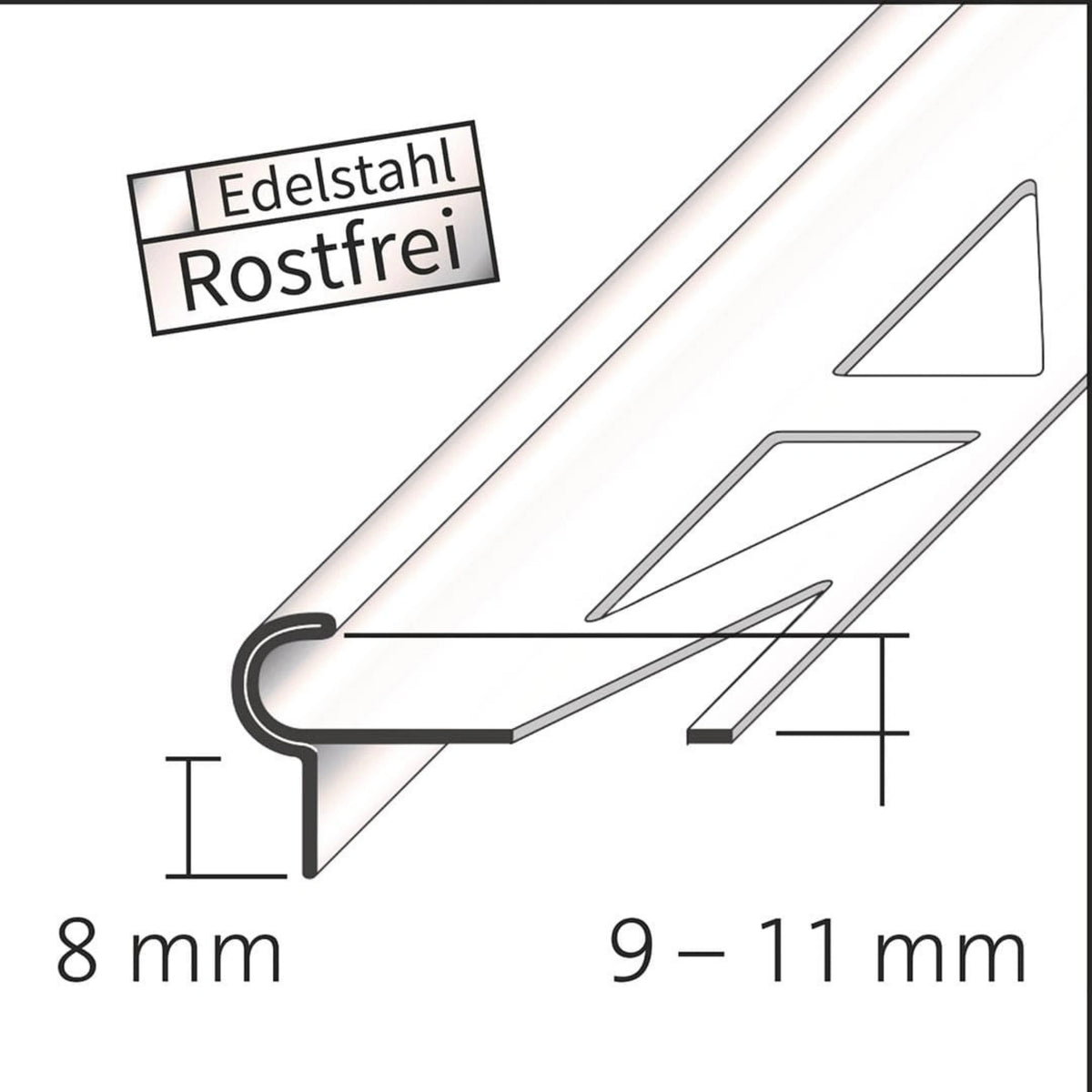 Bemaßte Zeichnung Treppenprofil Florentiner mit abgerundetem Kantenschutz