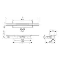Bemaßte Zeichnung kürzbares Duschrinnen Komplettset mit 71mm Einbauhöhe
#A0005317
#A0005318
#A0005319
#A0005323
#A0005324
#A0005325
#A0005329
#A0005330
#A0005331