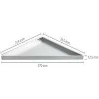 Bemaßte Zeichnung der dreieckigen Edelstahlablage zum Nachrüsten mit 370mm Sichtbreite #A0001472
